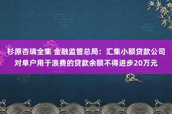 杉原杏璃全集 金融监管总局：汇集小额贷款公司对单户用于浪费的贷款余额不得进步20万元